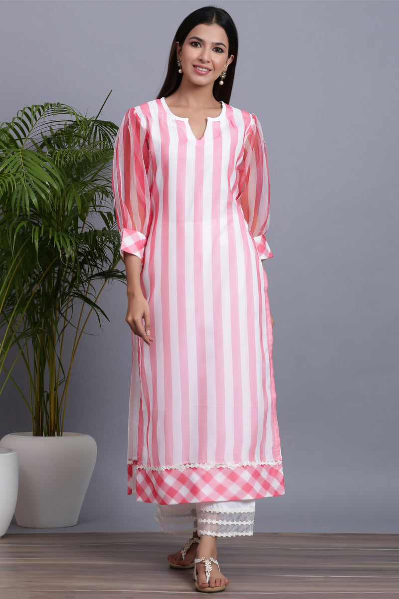 Lining Kurti Design Lining Plazo Suit Order Organza Striped Kurta