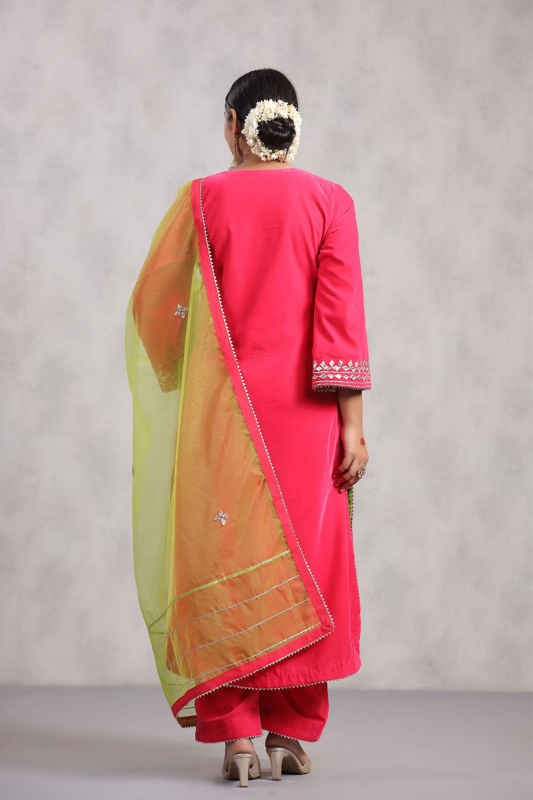 Bright Pink Velvet Suit Set With Dupatta