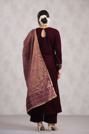 Mahogany Velvet Suit Set with Dupatta