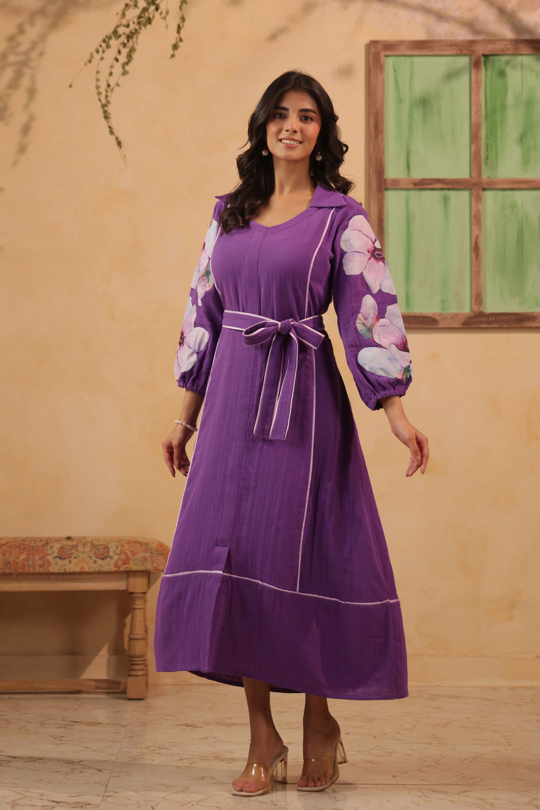 French Violet Patch Work A Line Dress