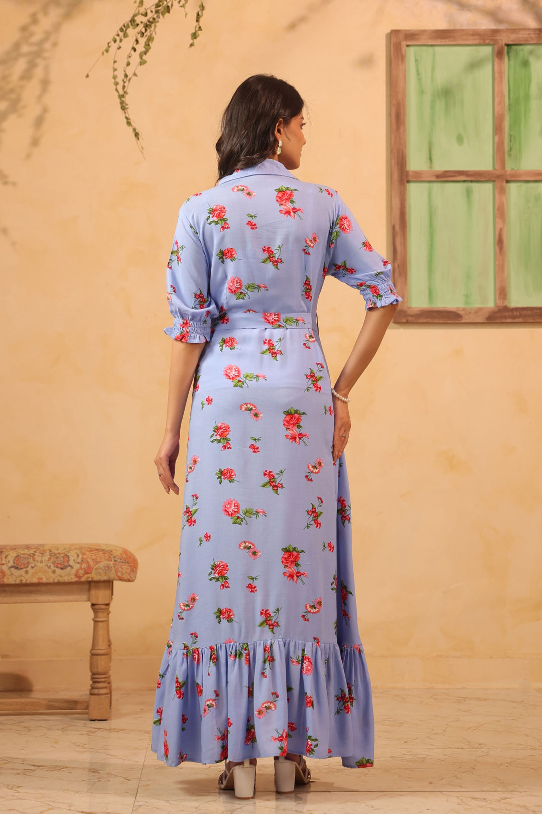 Lavender Floral A Line Flared Dress