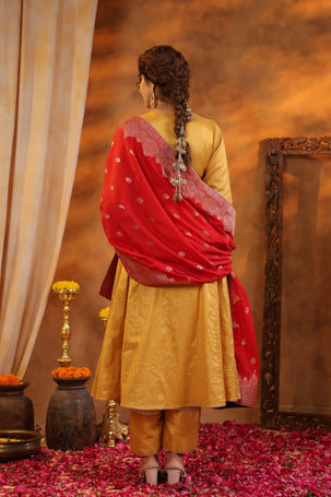 Mustard Tissue Chanderi Suit Set with Banarasi Dupatta