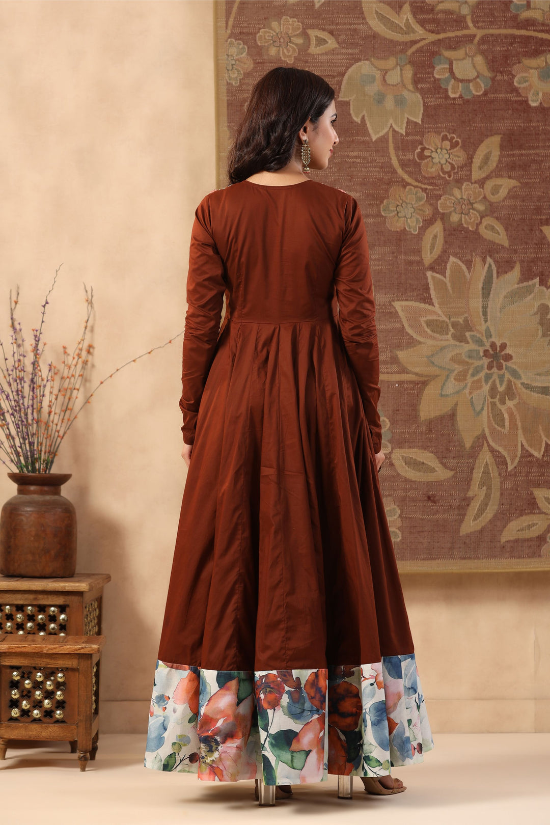 Gala Brown Long Kalidaar Dress