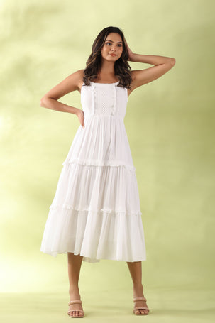 White Sleeveless Tiered Dress