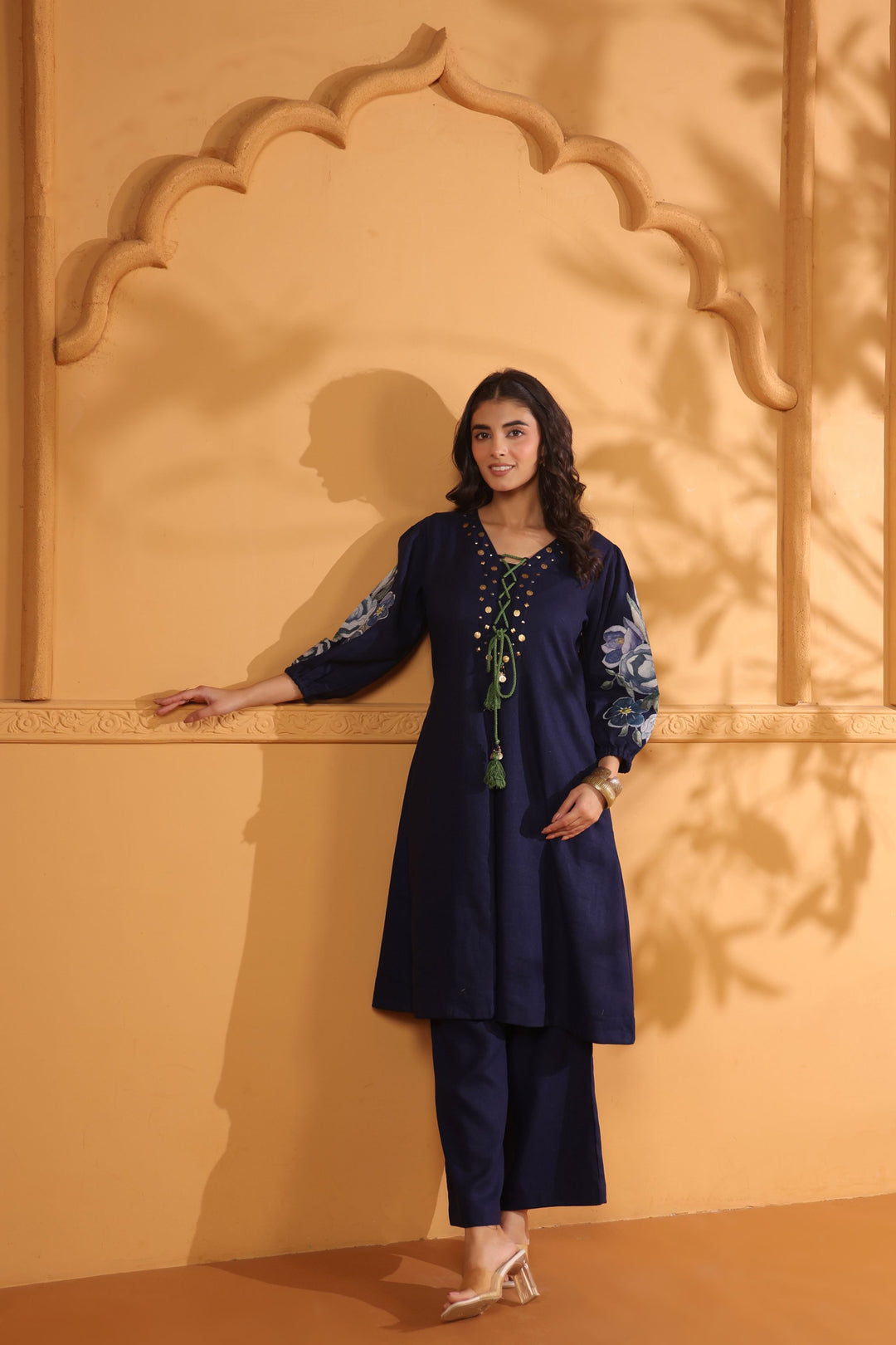 Blue Linen Patch Work Co-Ord Set