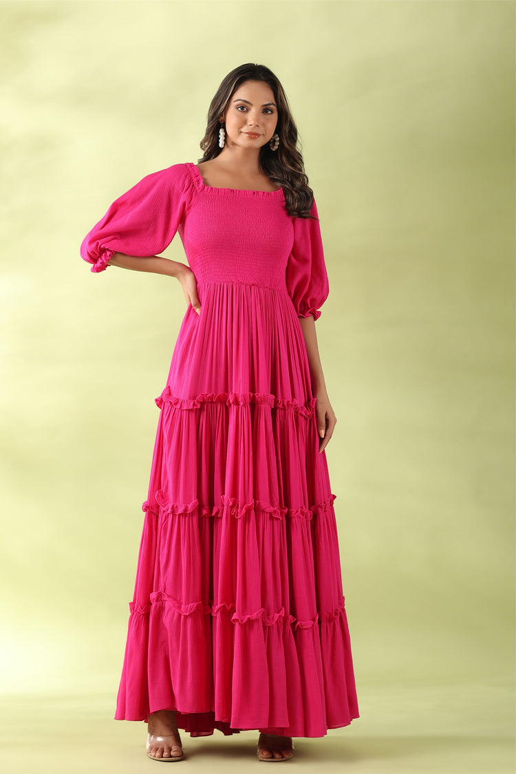 Electric Pink Flared Dress