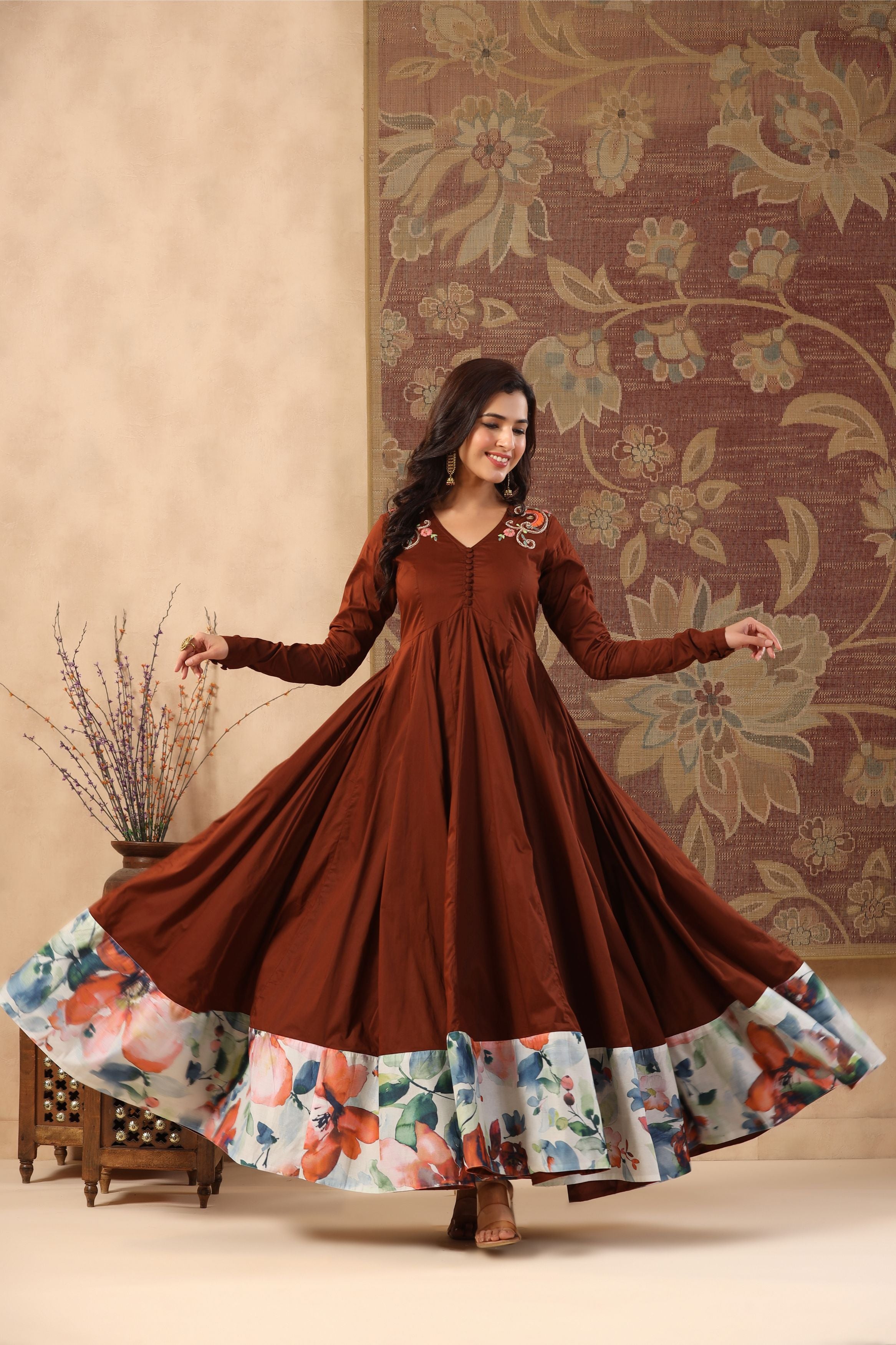 Brown Designer Silk Frock | Girls Festive Frock | The Nesavu – The Nesavu