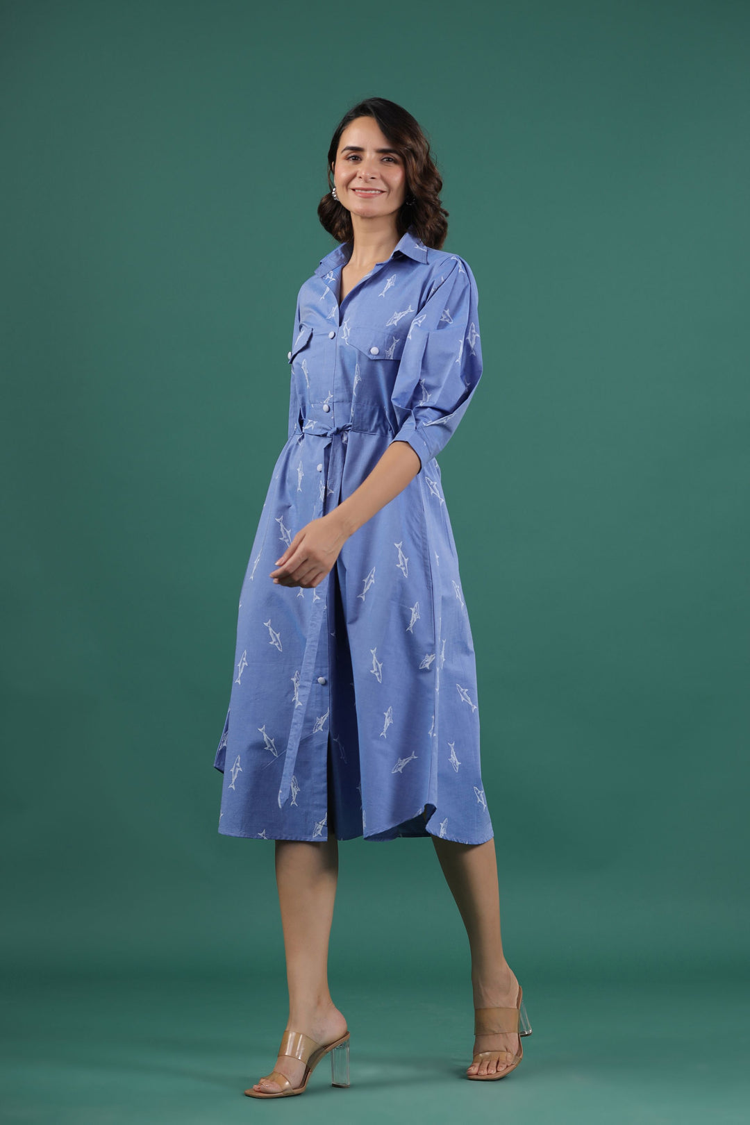 aline shirt dress Forever- Deep Blue Denim Lycra Aline Shirt Dress