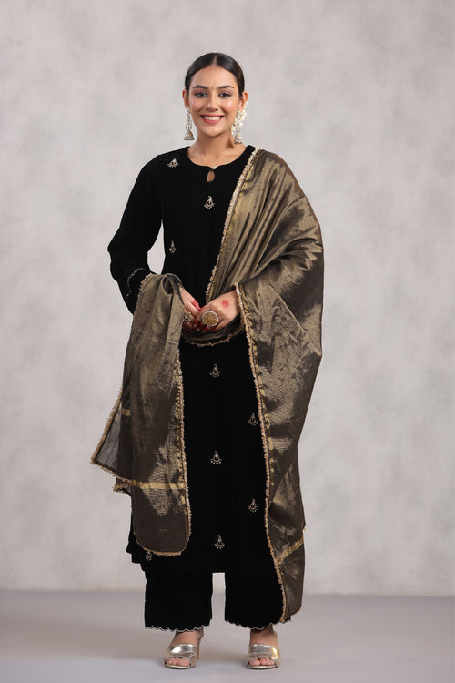 Black Velvet Suit Set with Dupatta