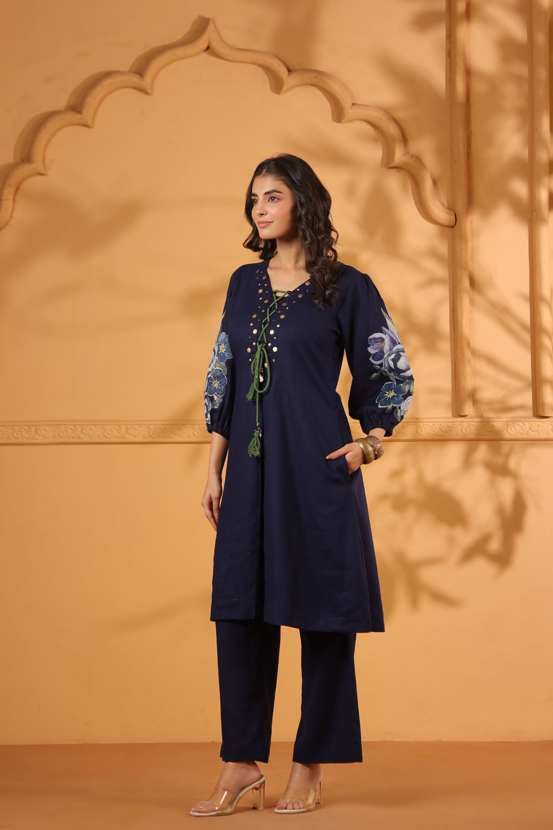 Blue Linen Patch Work Co-Ord Set