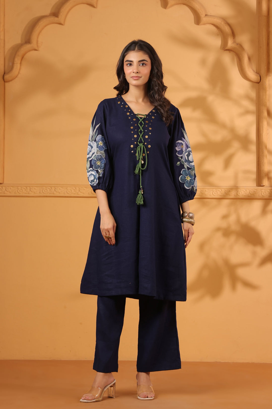 Blue Linen Patch Work Co-Ord Set