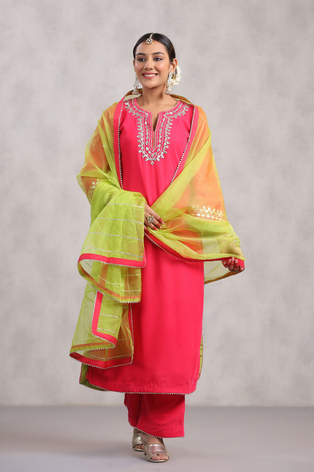 Bright Pink Velvet Suit With Dupatta