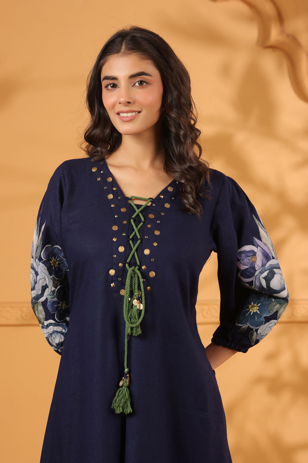 Blue Linen Patch Work Co-Ord Set