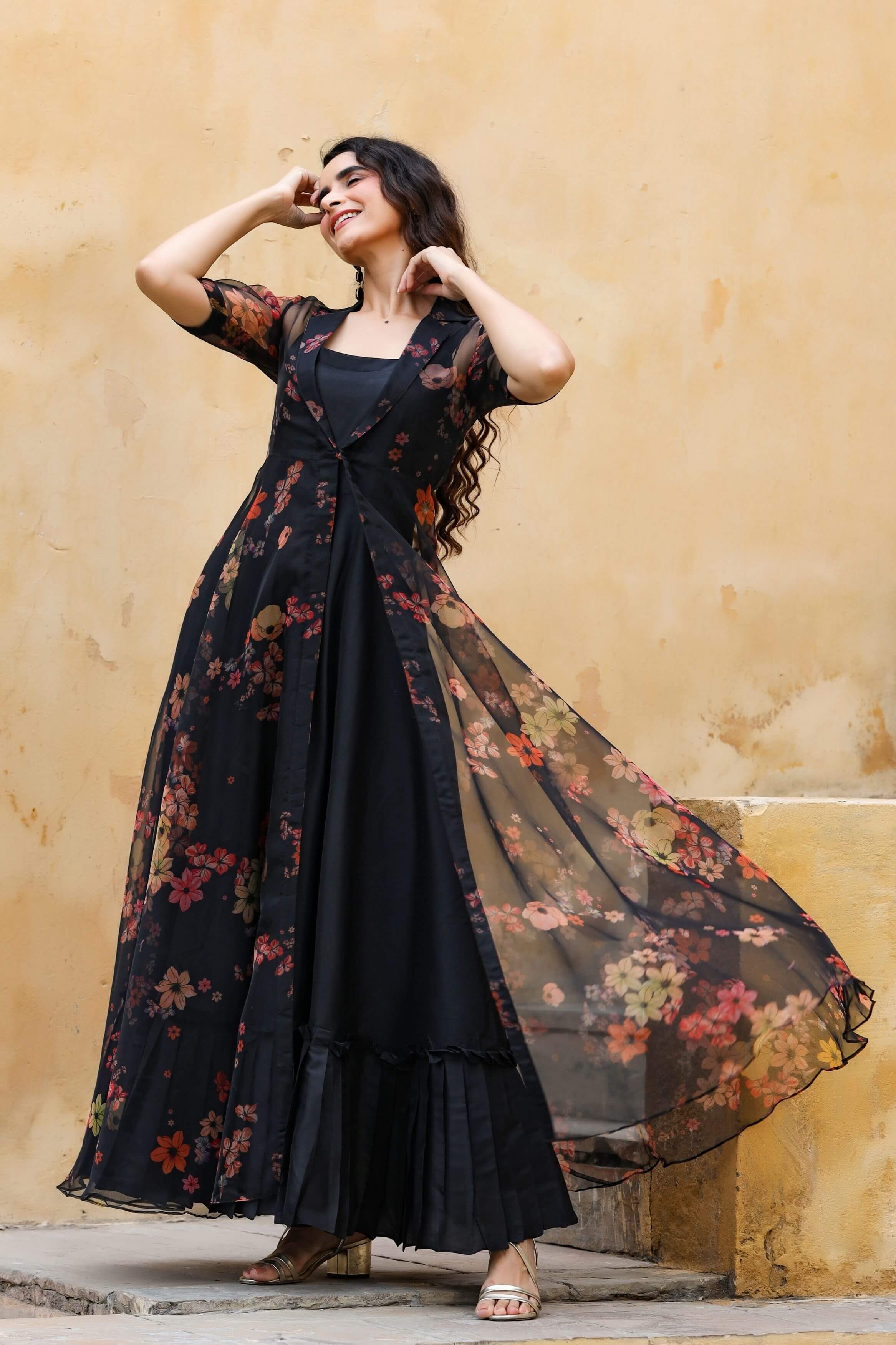 BLACK SCISSOR Women Floral Print, Solid Gown Kurta - Buy BLACK SCISSOR Women  Floral Print, Solid Gown Kurta Online at Best Prices in India | Flipkart.com