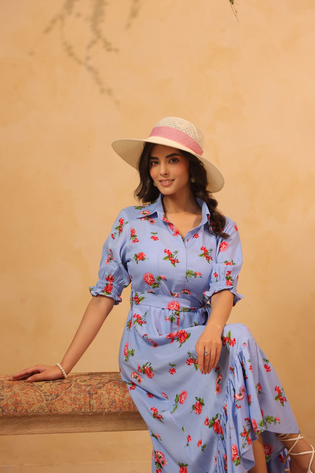 Lavender Floral A Line Flared Dress