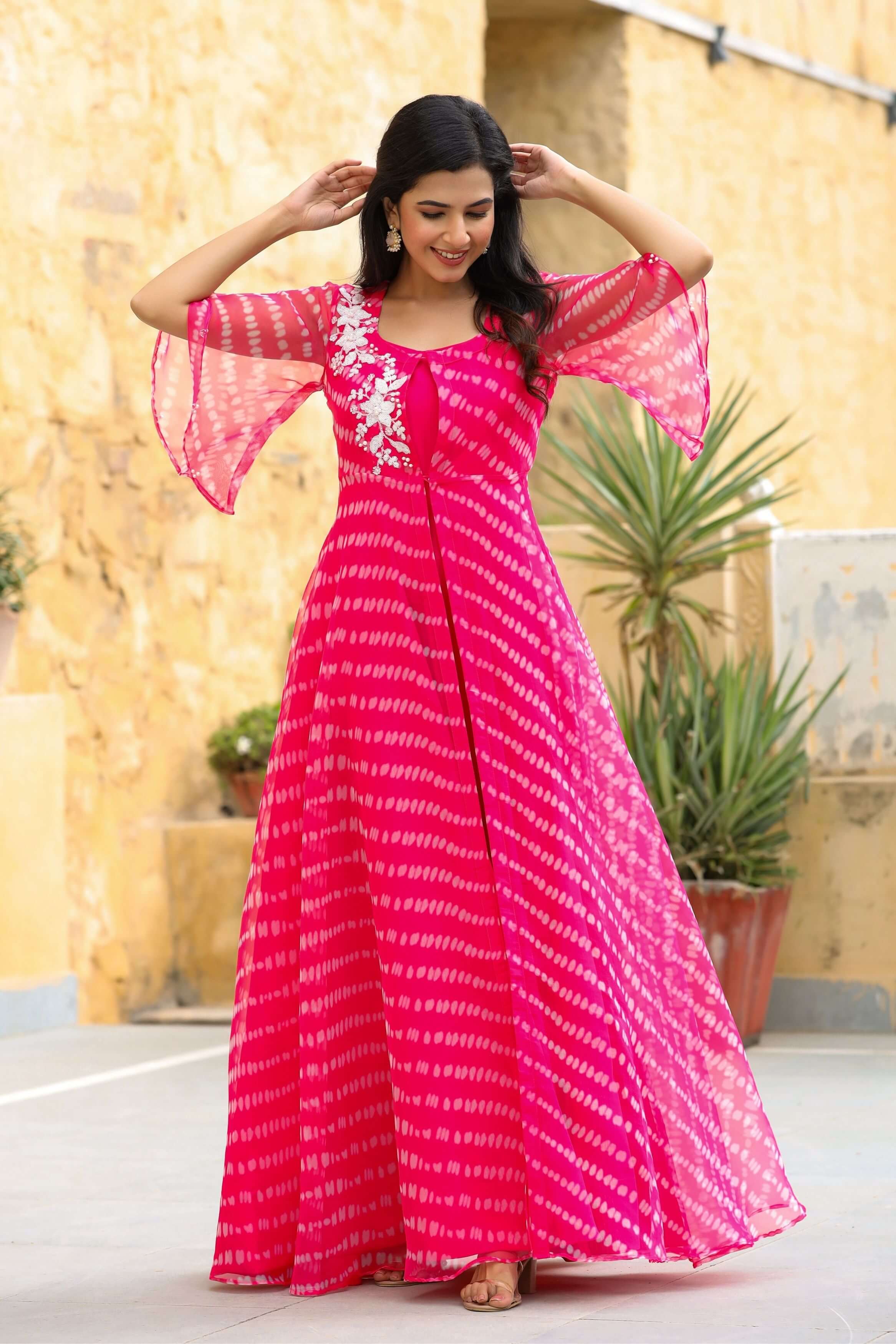 Beautiful Chiffon Party Dress in Dark Pink Color – Nameera by Farooq