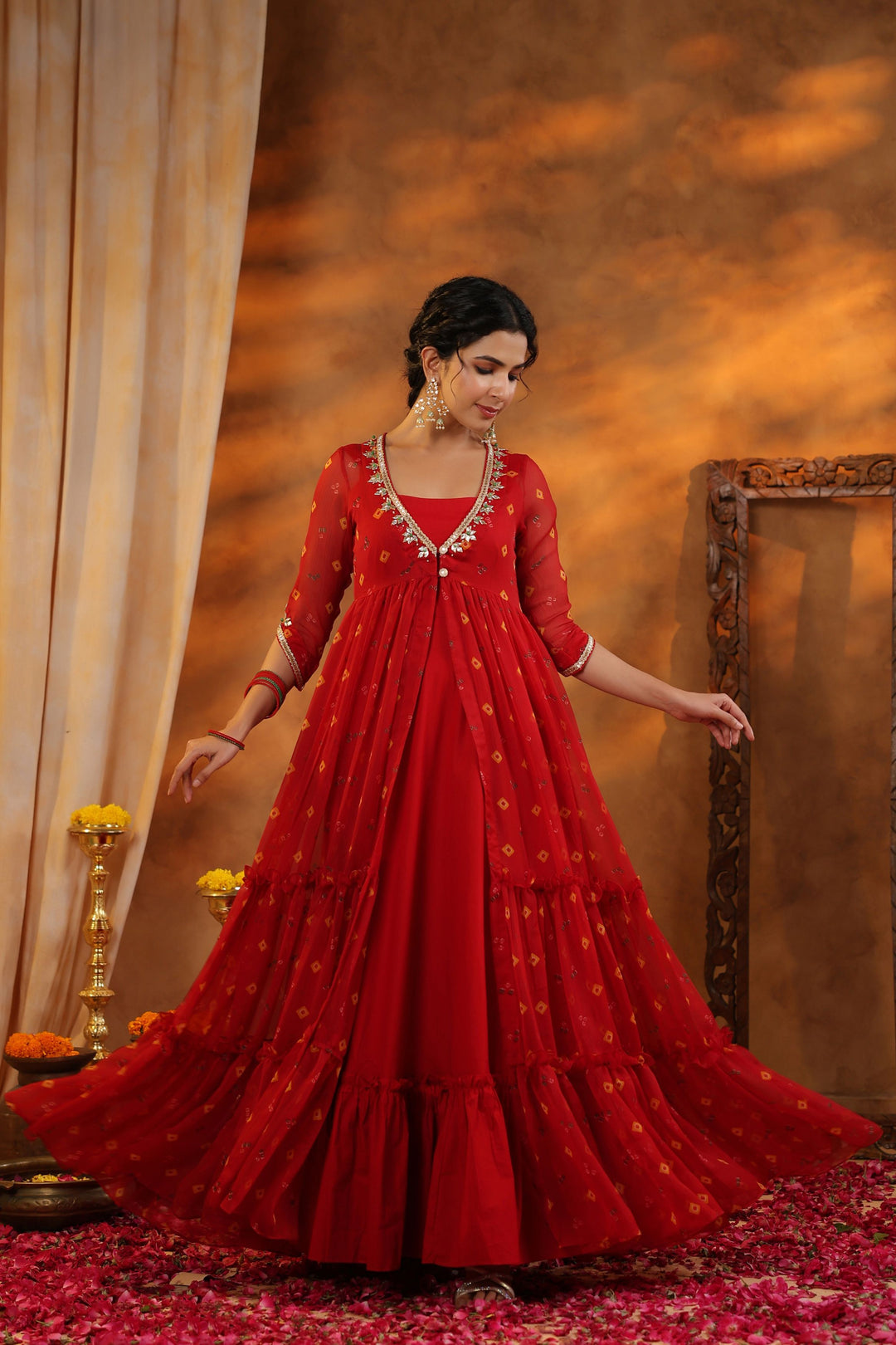 Vibrant Sindoori Bandhani Long Dress Gillori Vibrant Sindoori Bandhani Long Dress Gillori