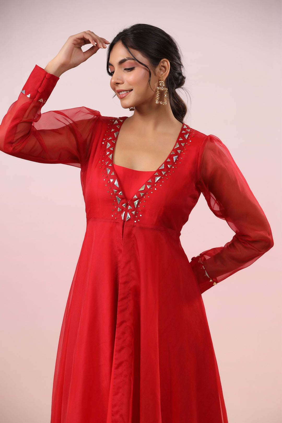 long sleeve valentine dress for wife Valentine Dress for Women 1950S Retro Long Sleeve V-Neck Cocktail Dresses with Belt 3D Love Heart Printing A-Line Dress Vermilion L