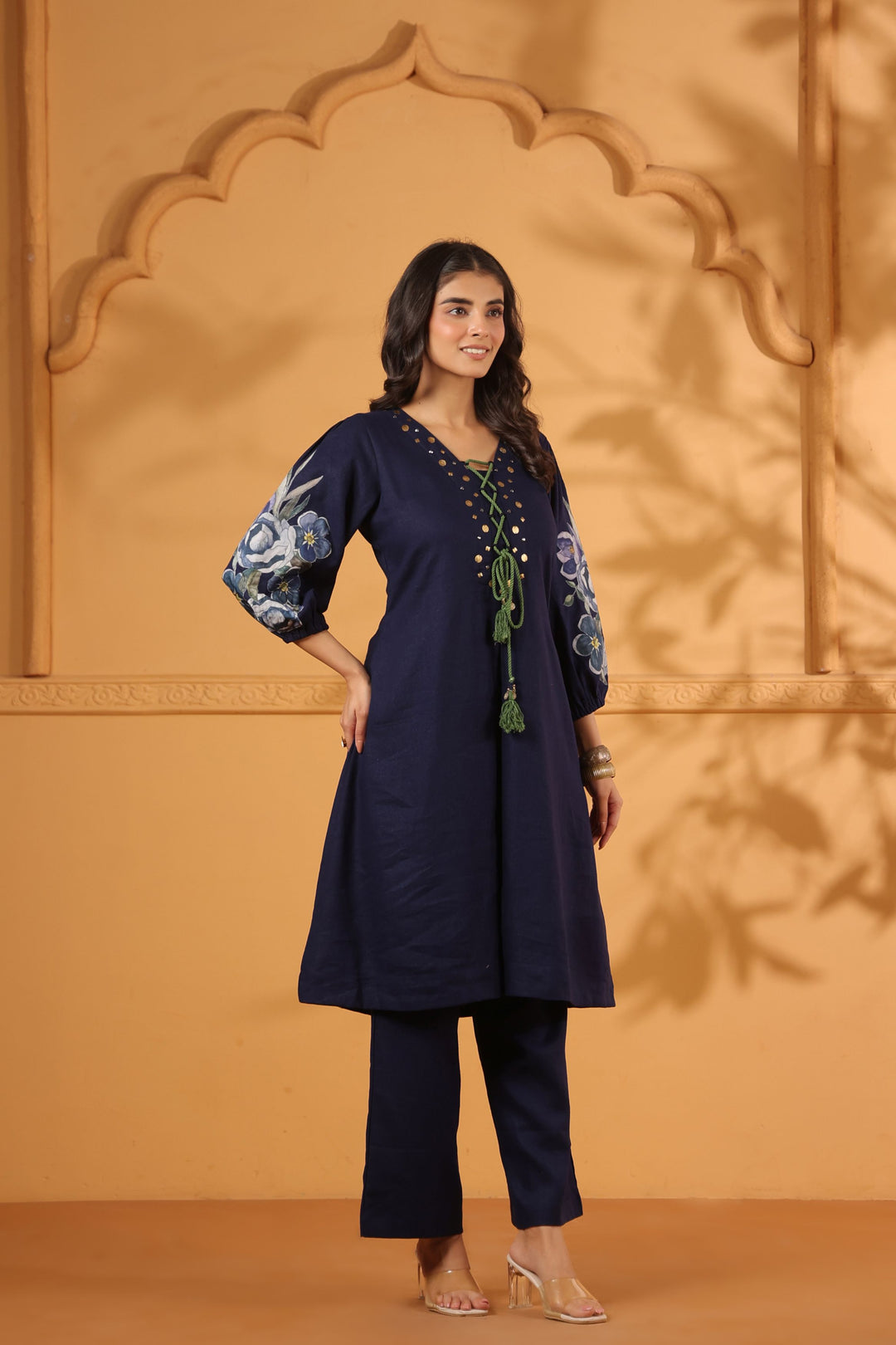 Blue Linen Patch Work Co-Ord Set