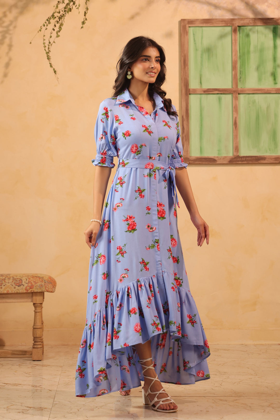 Lavender Floral A Line Flared Dress