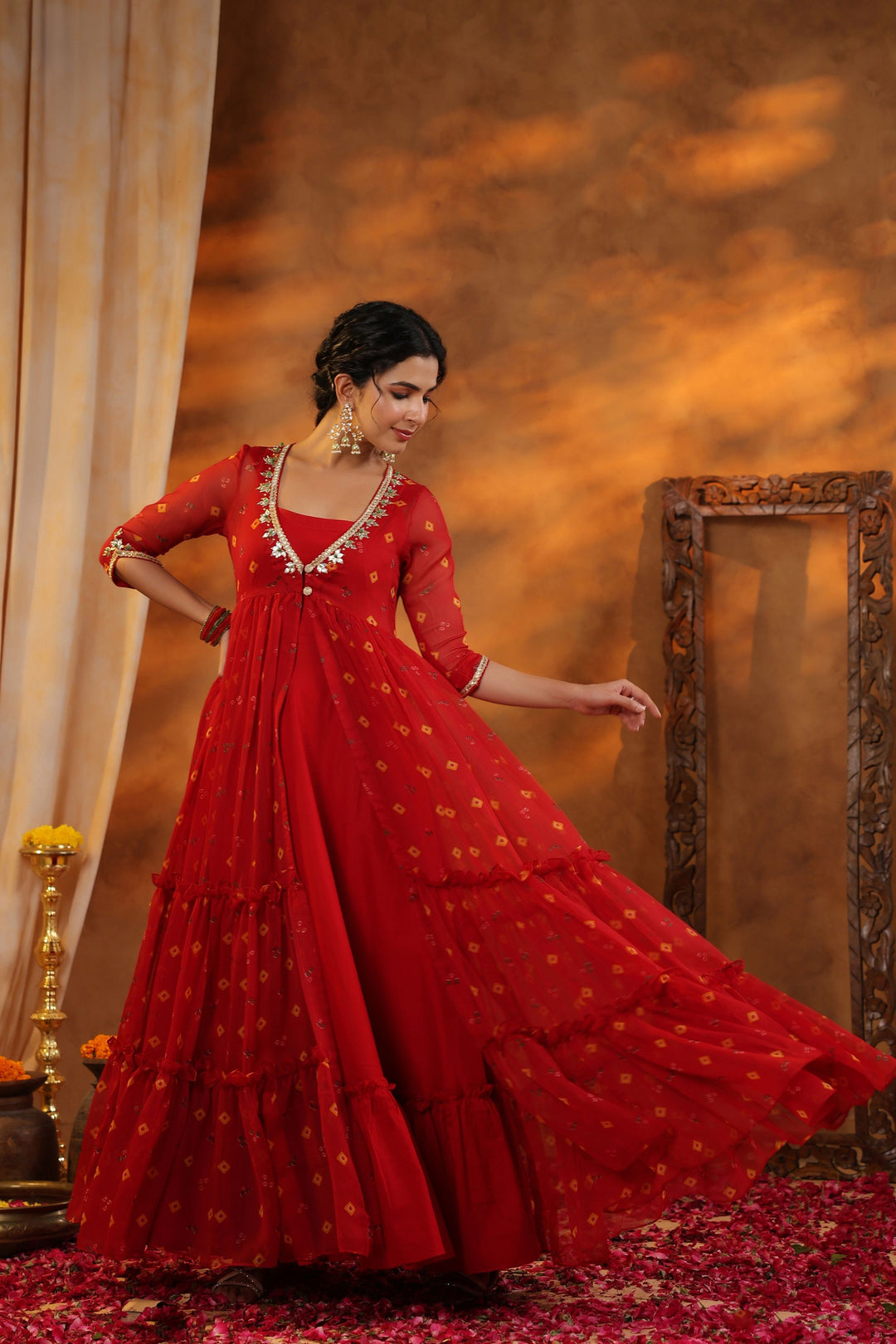 Vibrant Sindoori Bandhani Long Dress Gillori Vibrant Sindoori Bandhani Long Dress Gillori