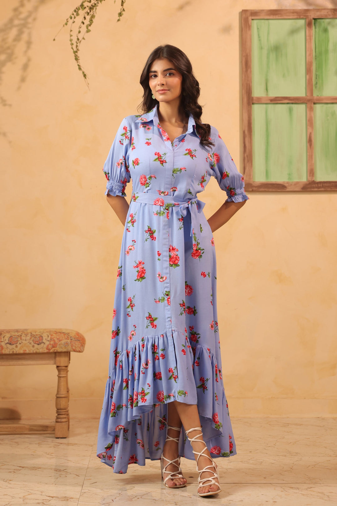 Lavender Floral A Line Flared Dress