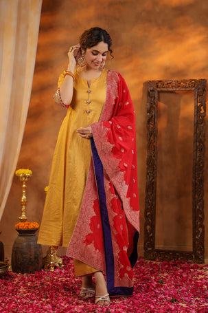 Mustard Tissue Chanderi Suit Set with Banarasi Dupatta