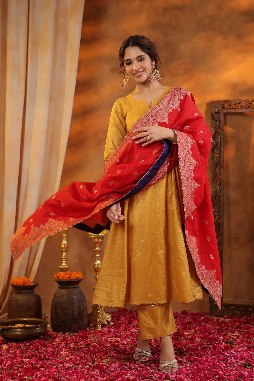 Mustard Tissue Chanderi Suit Set with Banarasi Dupatta