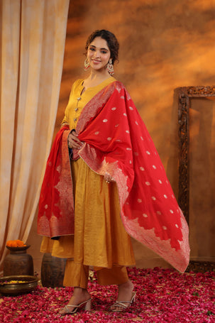 Mustard Tissue Chanderi Suit Set with Banarasi Dupatta