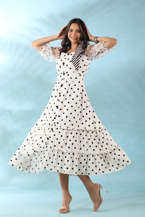 White Polka Tiered Dress
