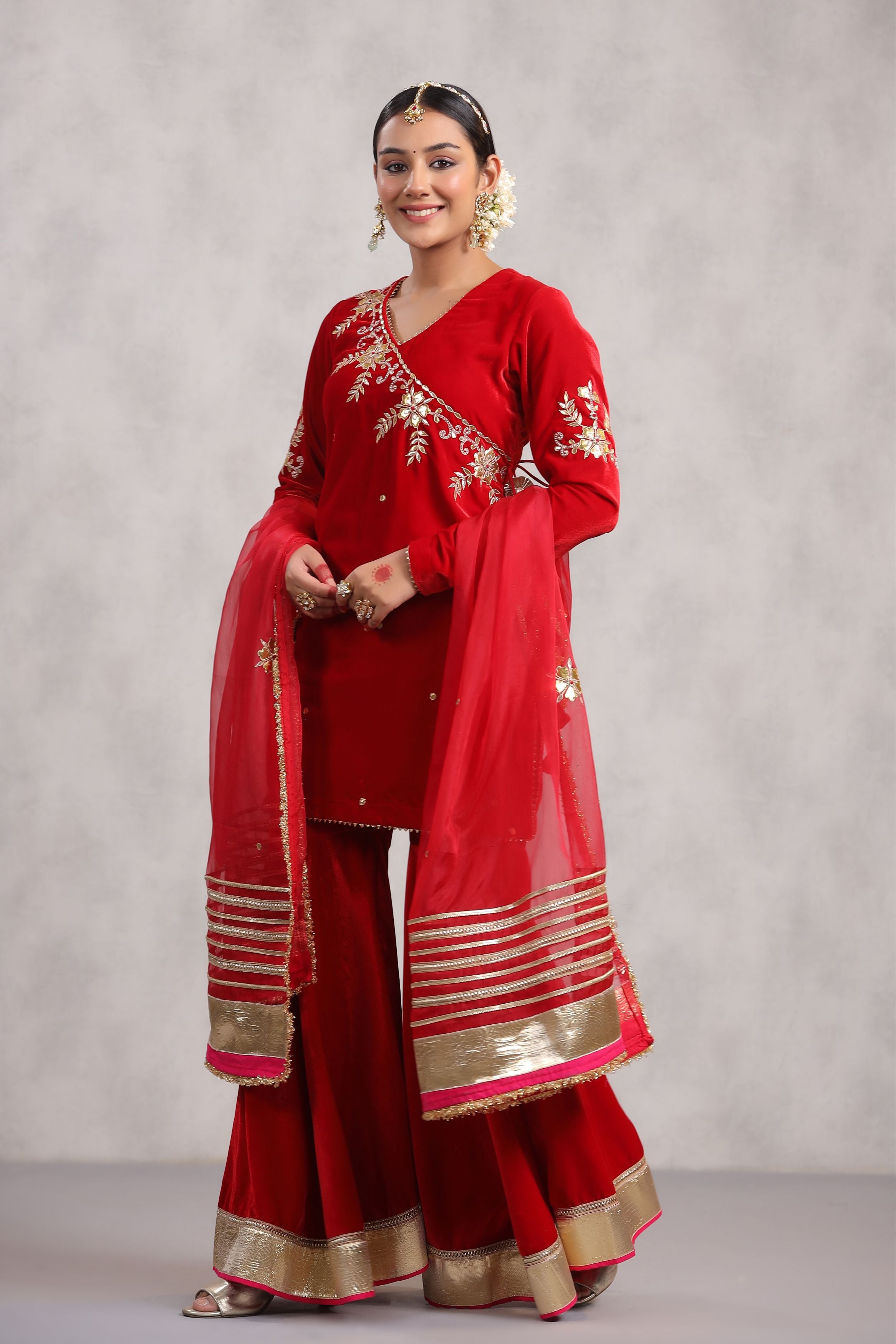 Buy Purple Kurta Velvet Sharara Crinkle Silk Dupatta Makhmali Set For Women  by Nidhika Shekhar Online at Aza Fashions.