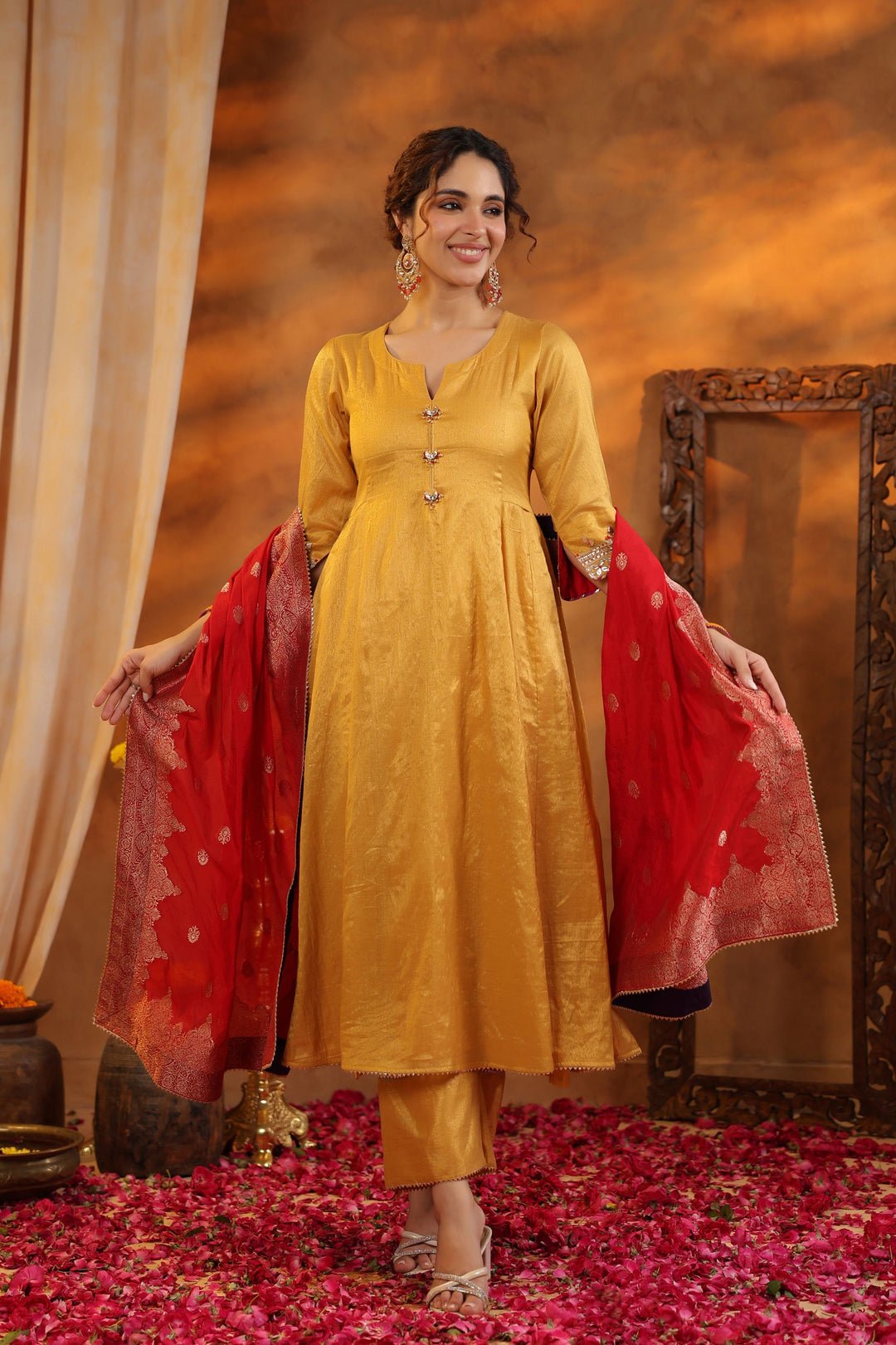 Mustard Tissue Chanderi Suit Set with Banarasi Dupatta