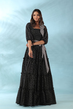 black polka long dress