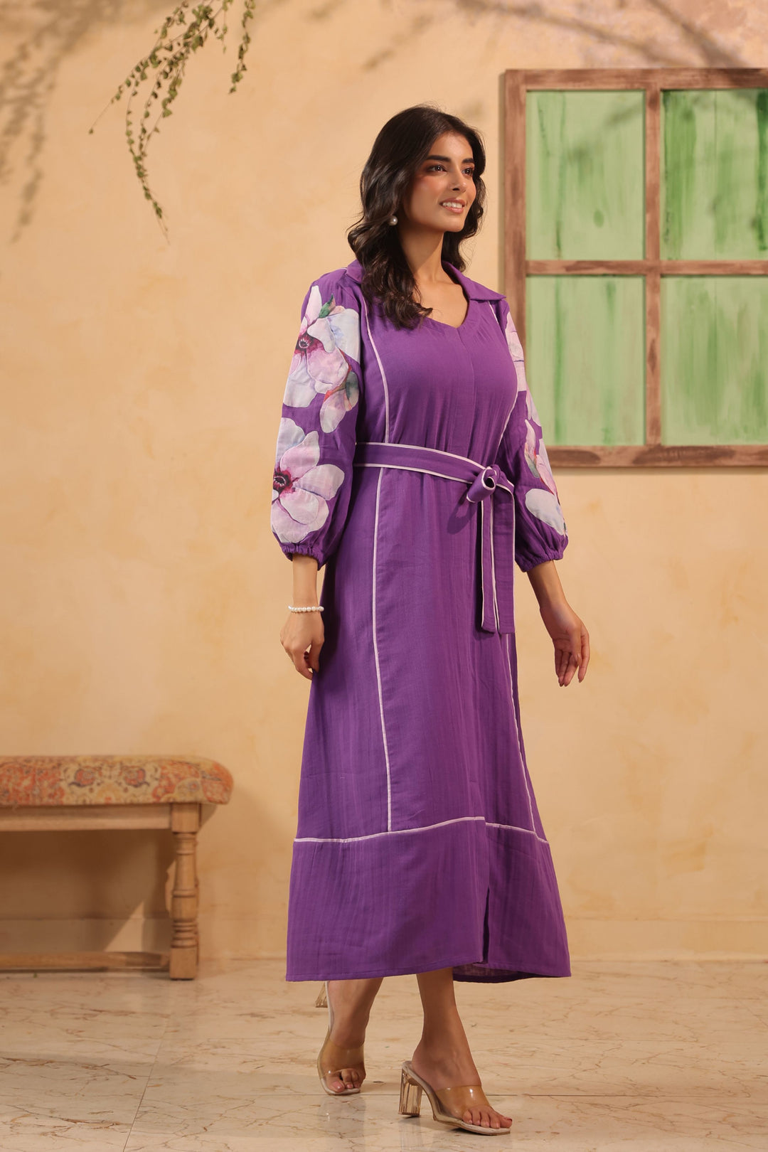 French Violet Patch Work A Line Dress