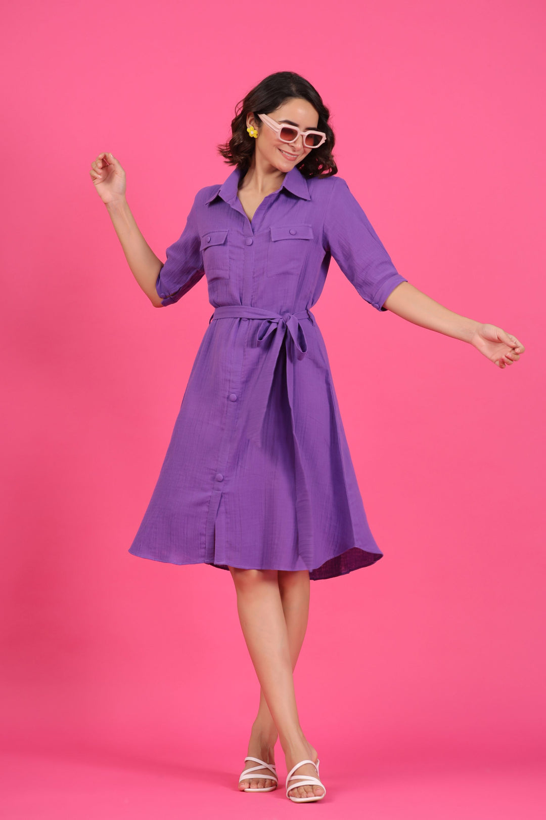 Elegant Violet Knee Length Dress Gillori Elegant Violet Knee Length Dress Gillori