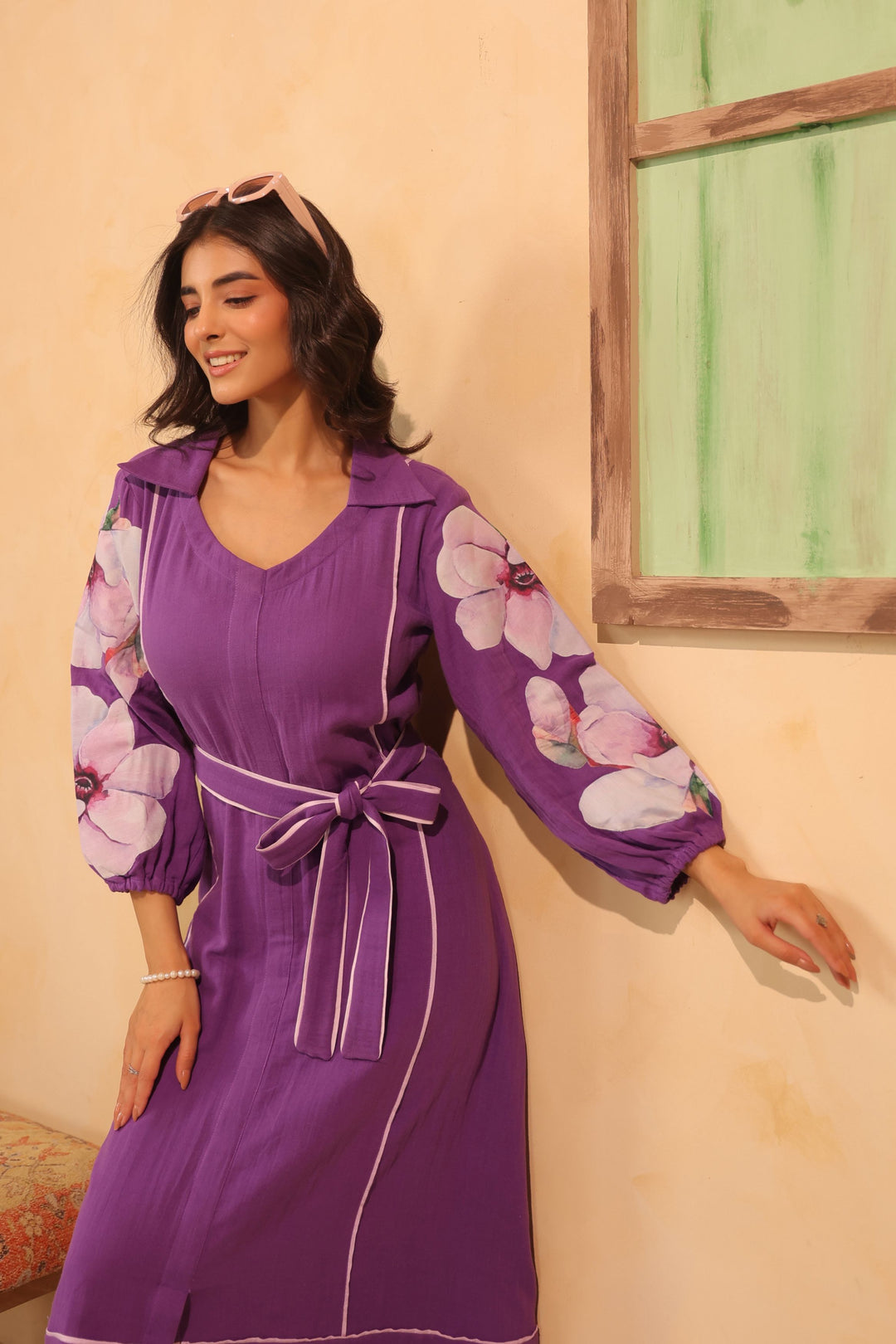 French Violet Patch Work A Line Dress