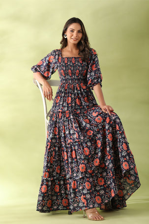 Long Floral Tiered Dress