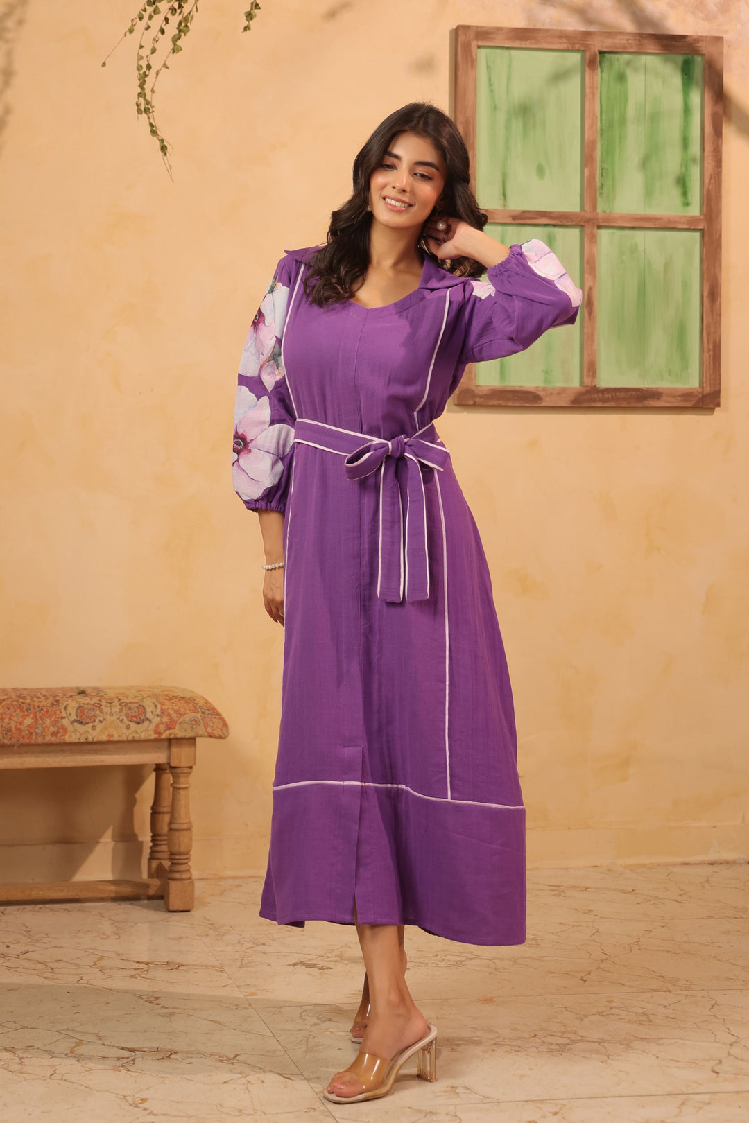 French Violet Patch Work A Line Dress