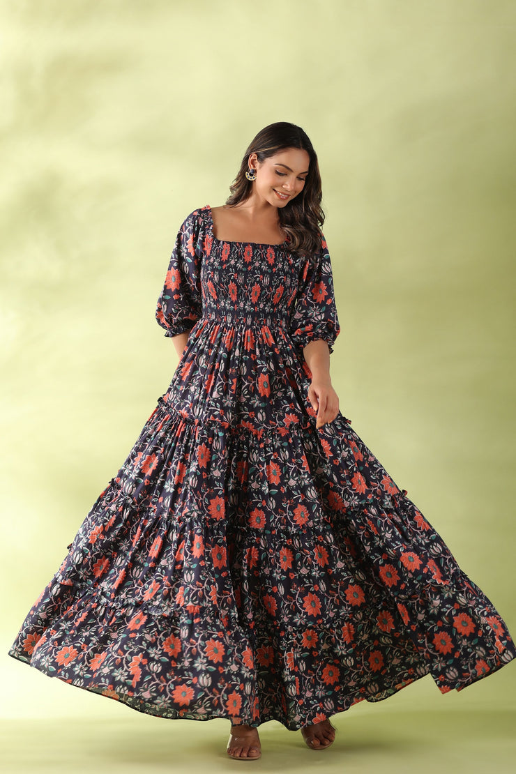 Long Floral Tiered Dress