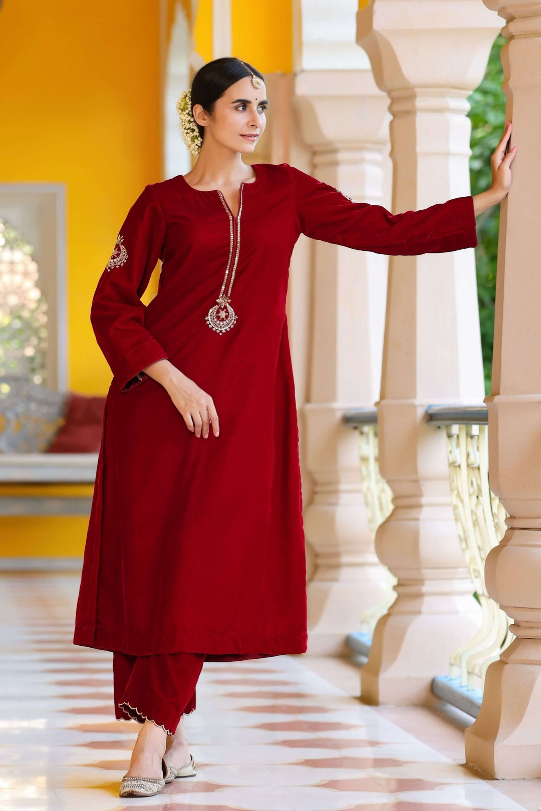 Shop Designer Rosewood Velvet Palazzo Set Online – Gillori