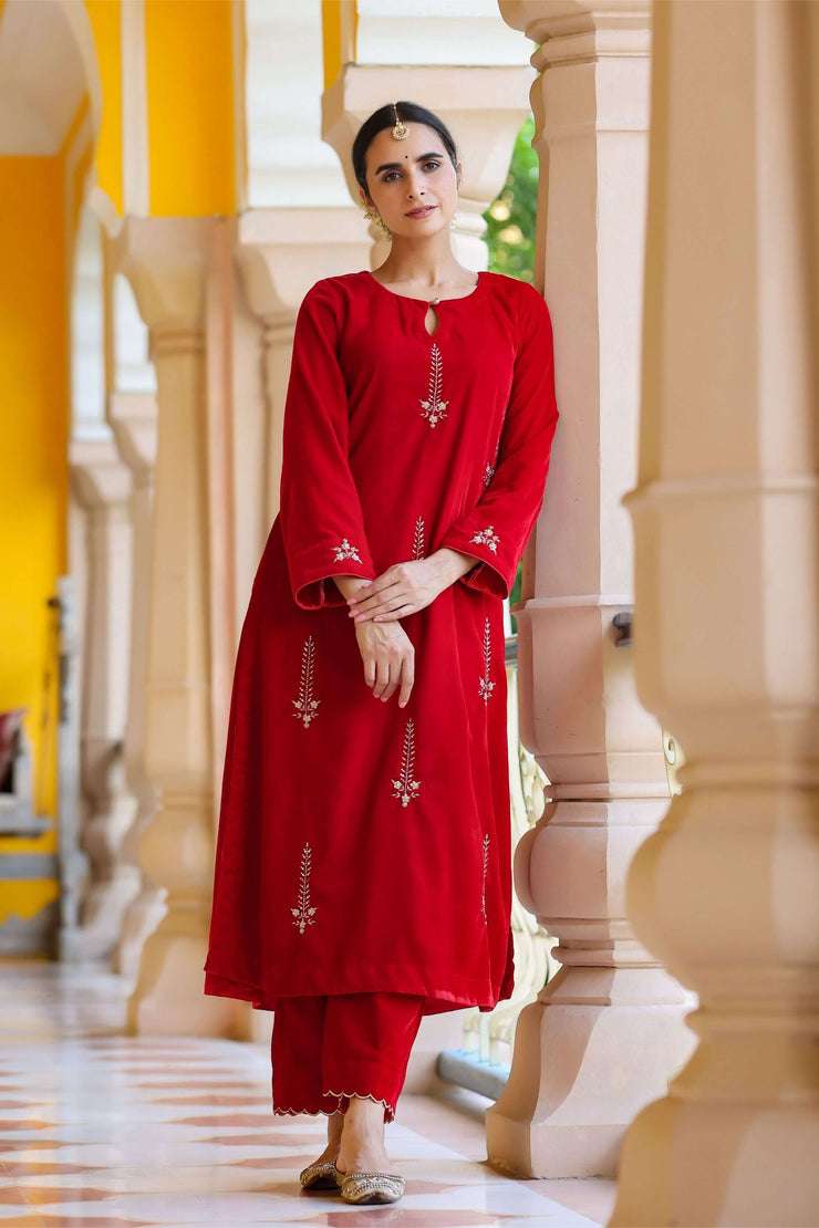red-velvet-embroidered-kurta-with-palazzo