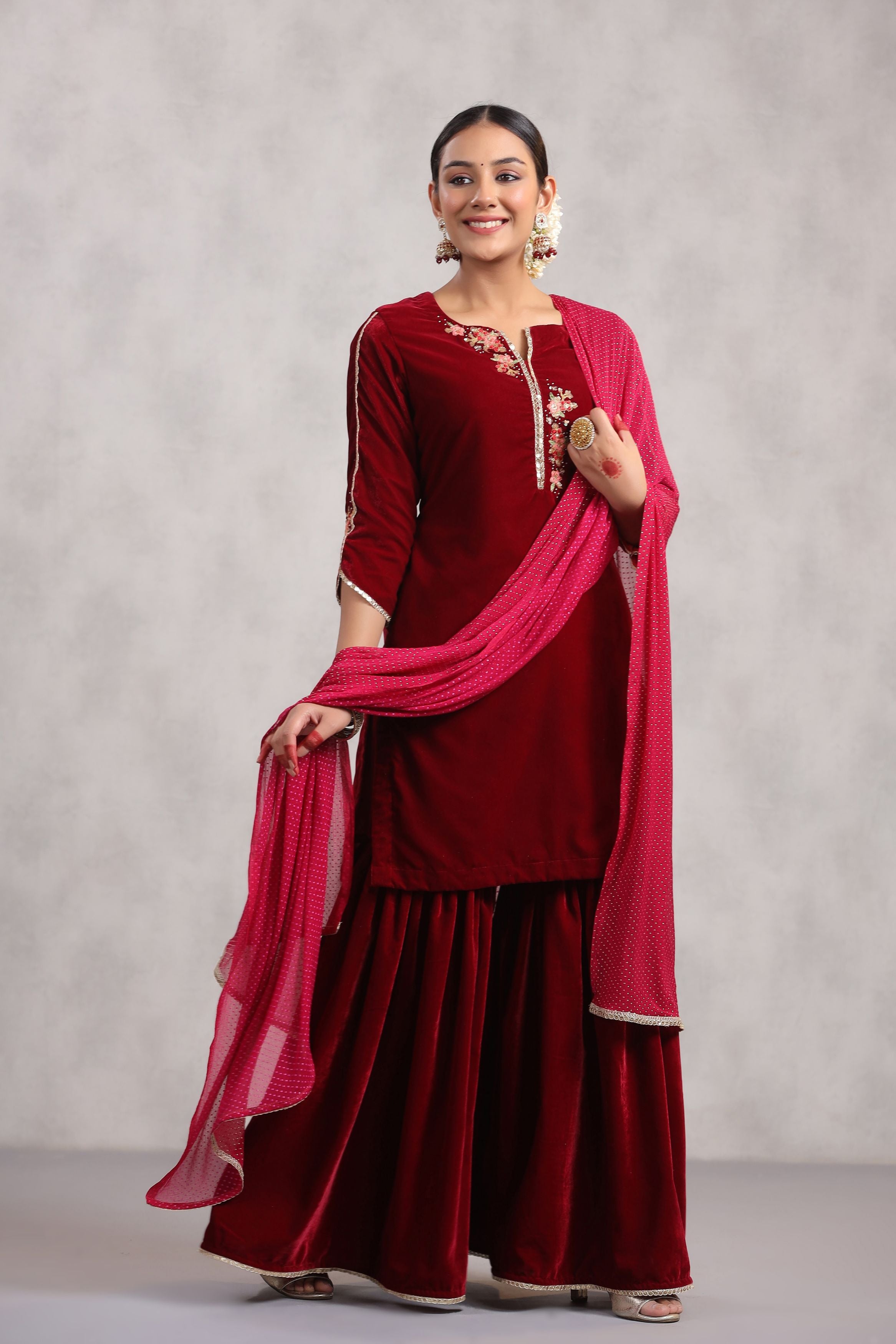 Super Stylish Velvet Gown With Pants & Dupatta – Anam's Designs