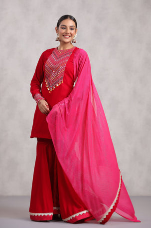 Rani Pink Velvet Sharara Set
