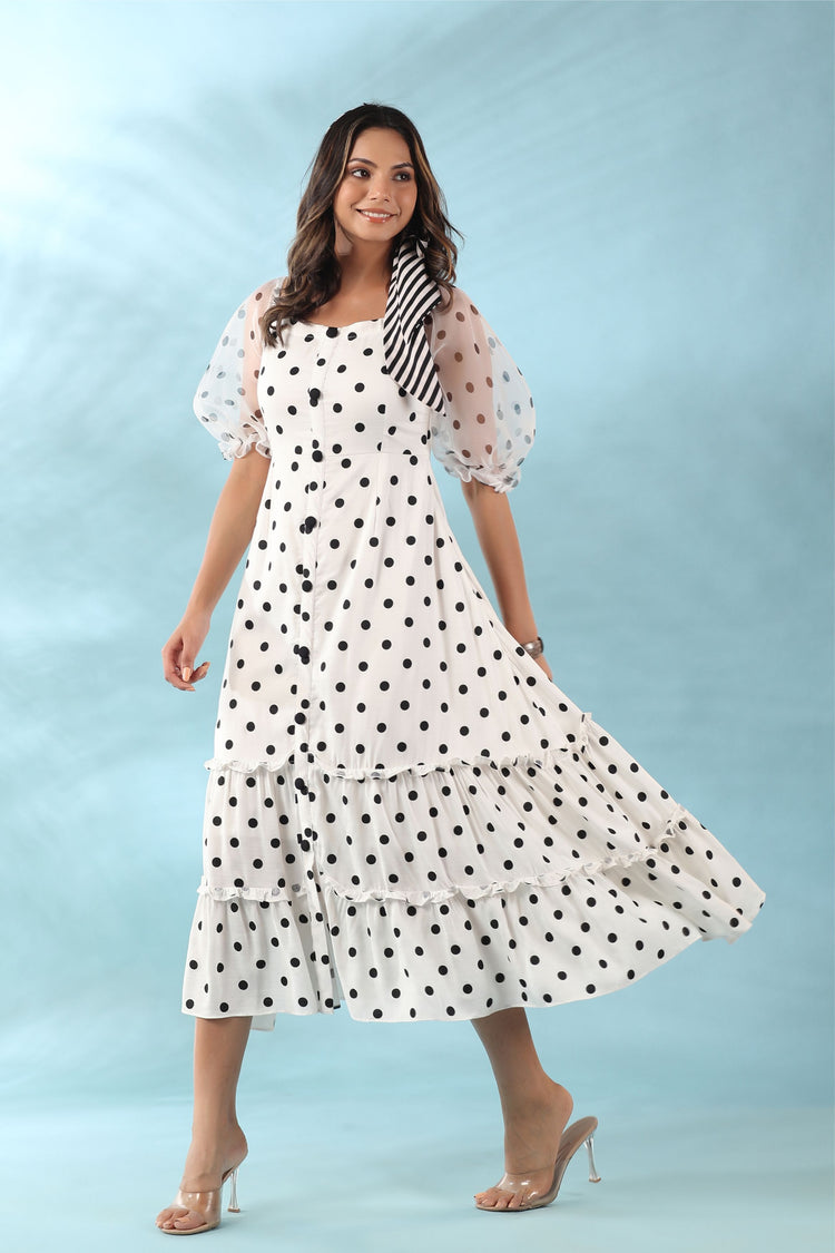 White Polka Tiered Dress