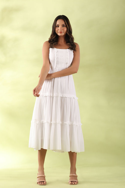 White Sleeveless Tiered Dress