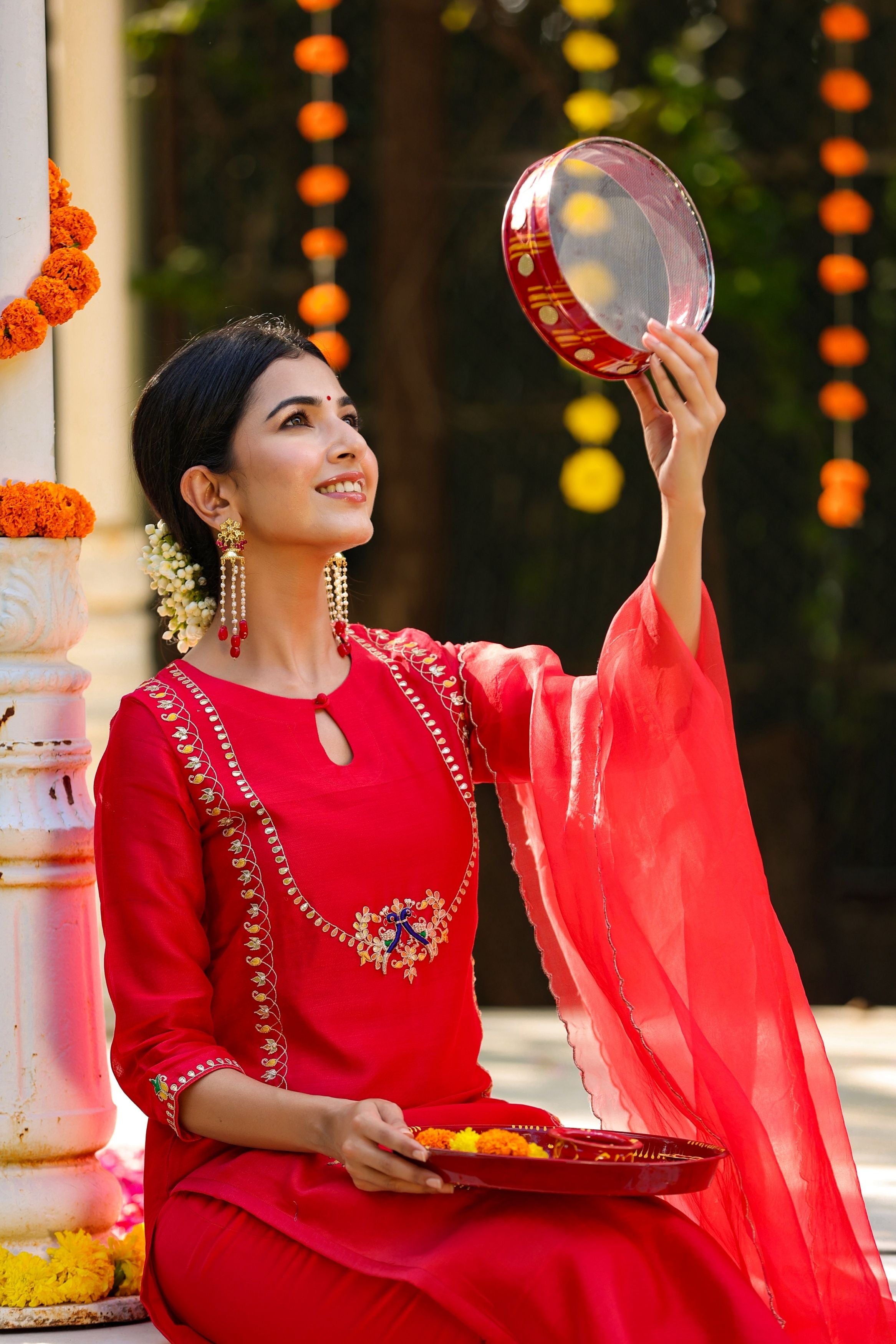 Rooh Red Chanderi Suit Set – Mahee Jaipur