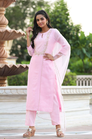 Lilac Pink Pure Chanderi Suit Set