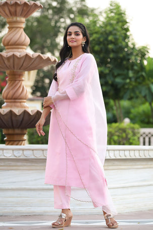 Lilac Pink Pure Chanderi Suit Set