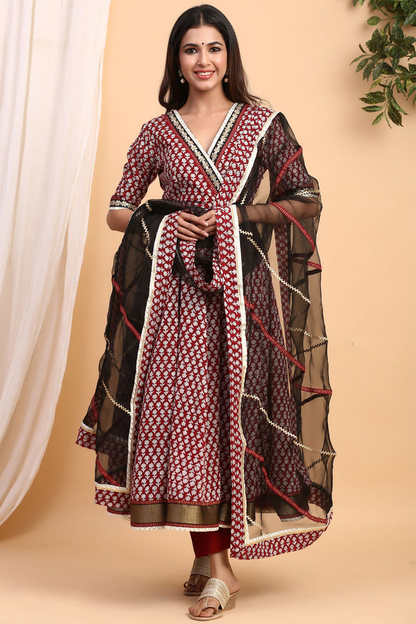 Handblock Suit Set with Dupatta