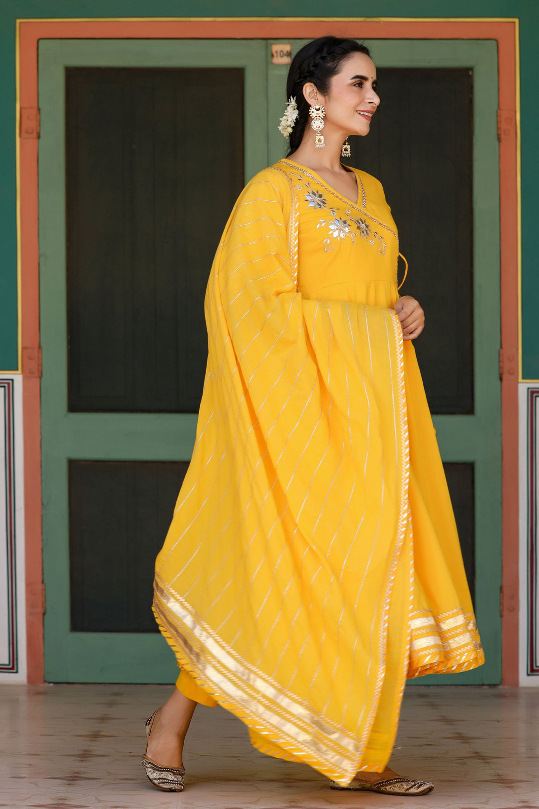 Yellow Angrakha Anarkali Suit Set with Dupatta - Gillori Yellow Angrakha Anarkali Suit Set with Dupatta - Gillori